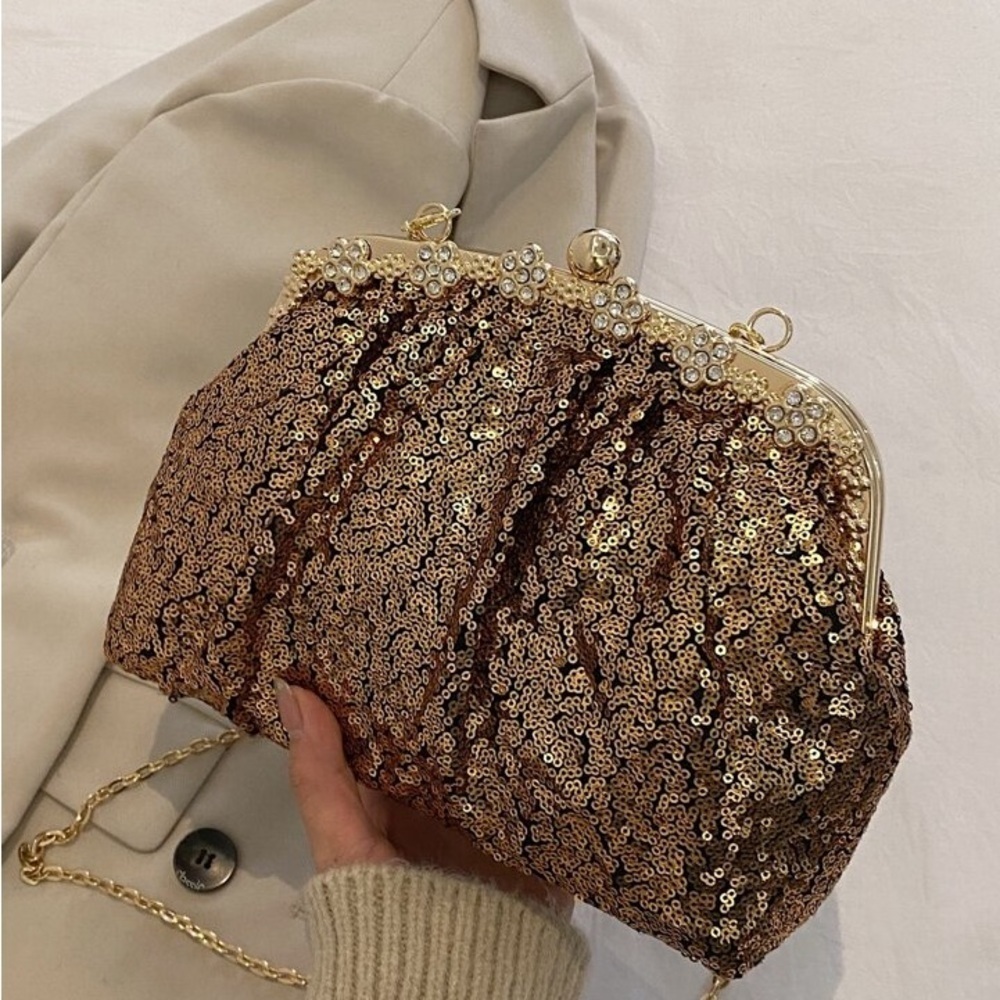 Women's Gold Bridal Evening Bags Sequin Glitter Crossbody Clutch Purse Handbag